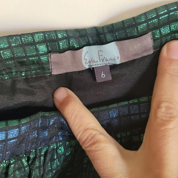 Eva Franco,‎ Metallic Grid Cocktail Skirt, Blue/Green/Silver/Black, Size 6