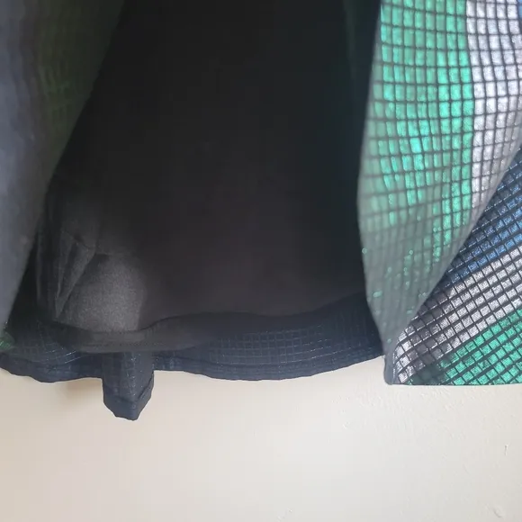 Eva Franco,‎ Metallic Grid Cocktail Skirt, Blue/Green/Silver/Black, Size 6