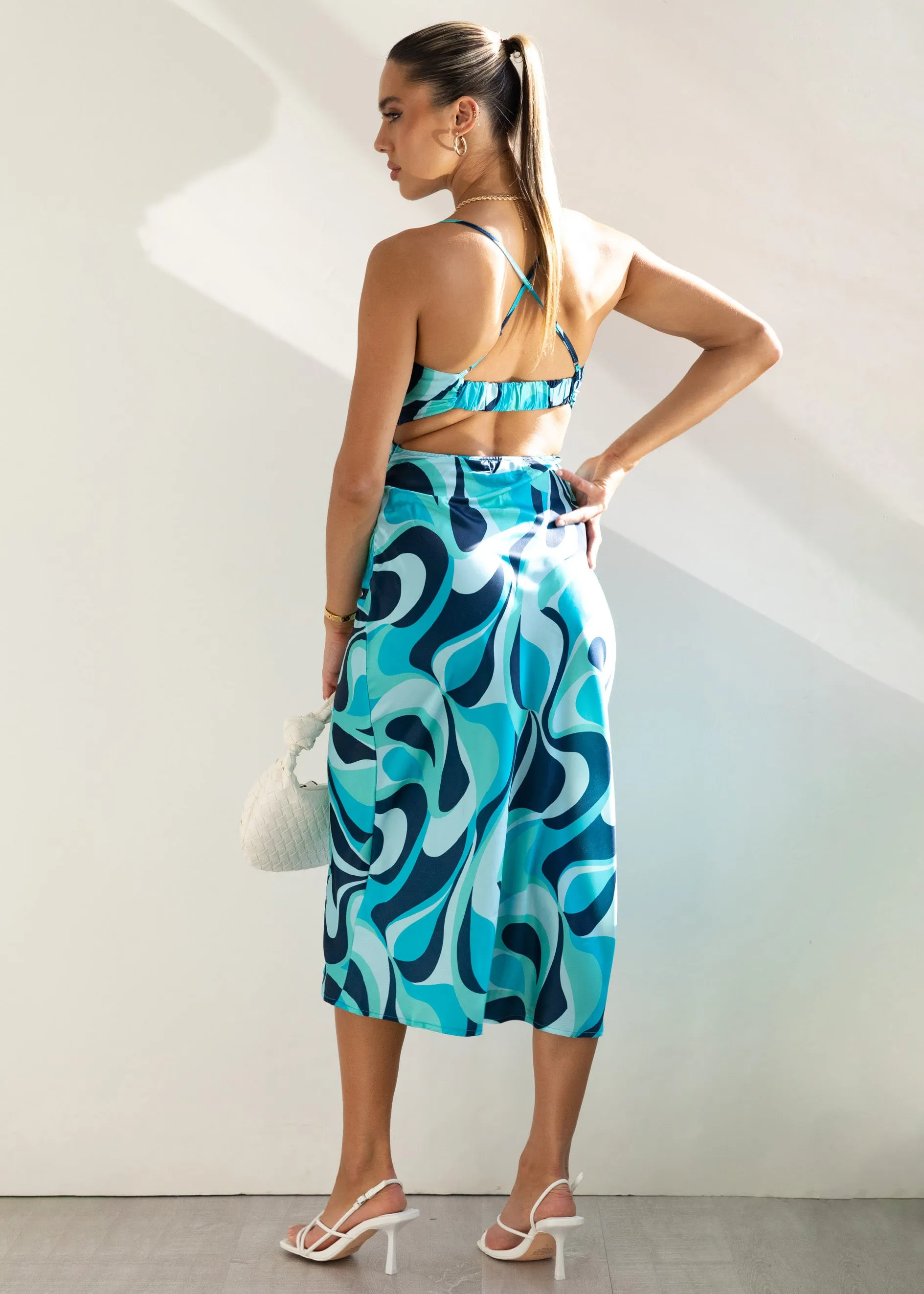 Fade Cut-Out Midi Dress - Blue Print