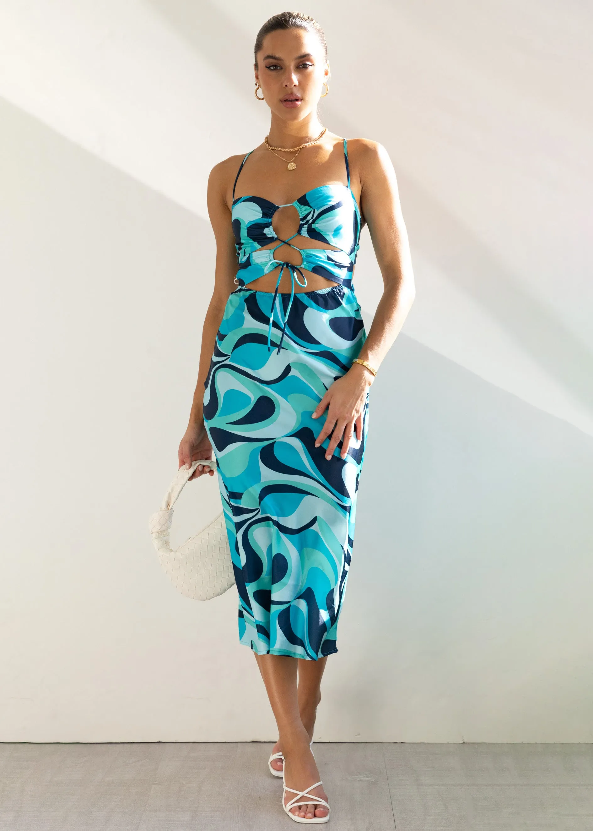 Fade Cut-Out Midi Dress - Blue Print