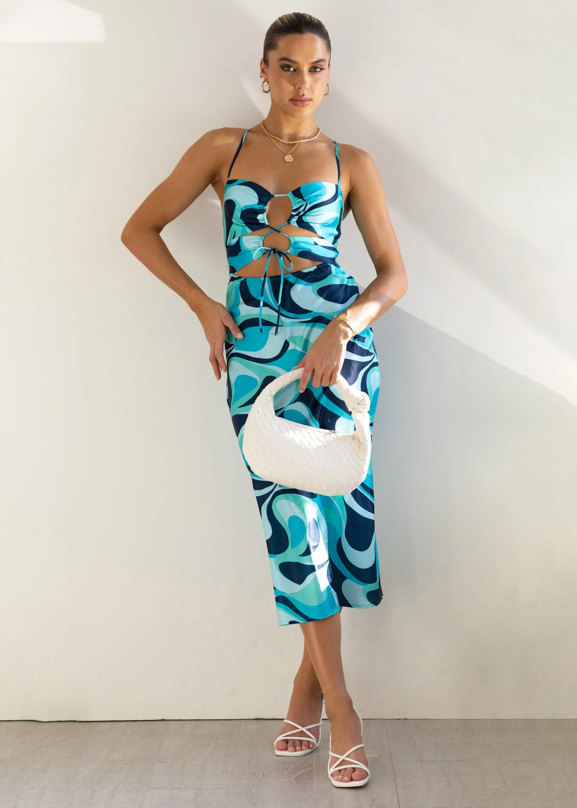 Fade Cut-Out Midi Dress - Blue Print