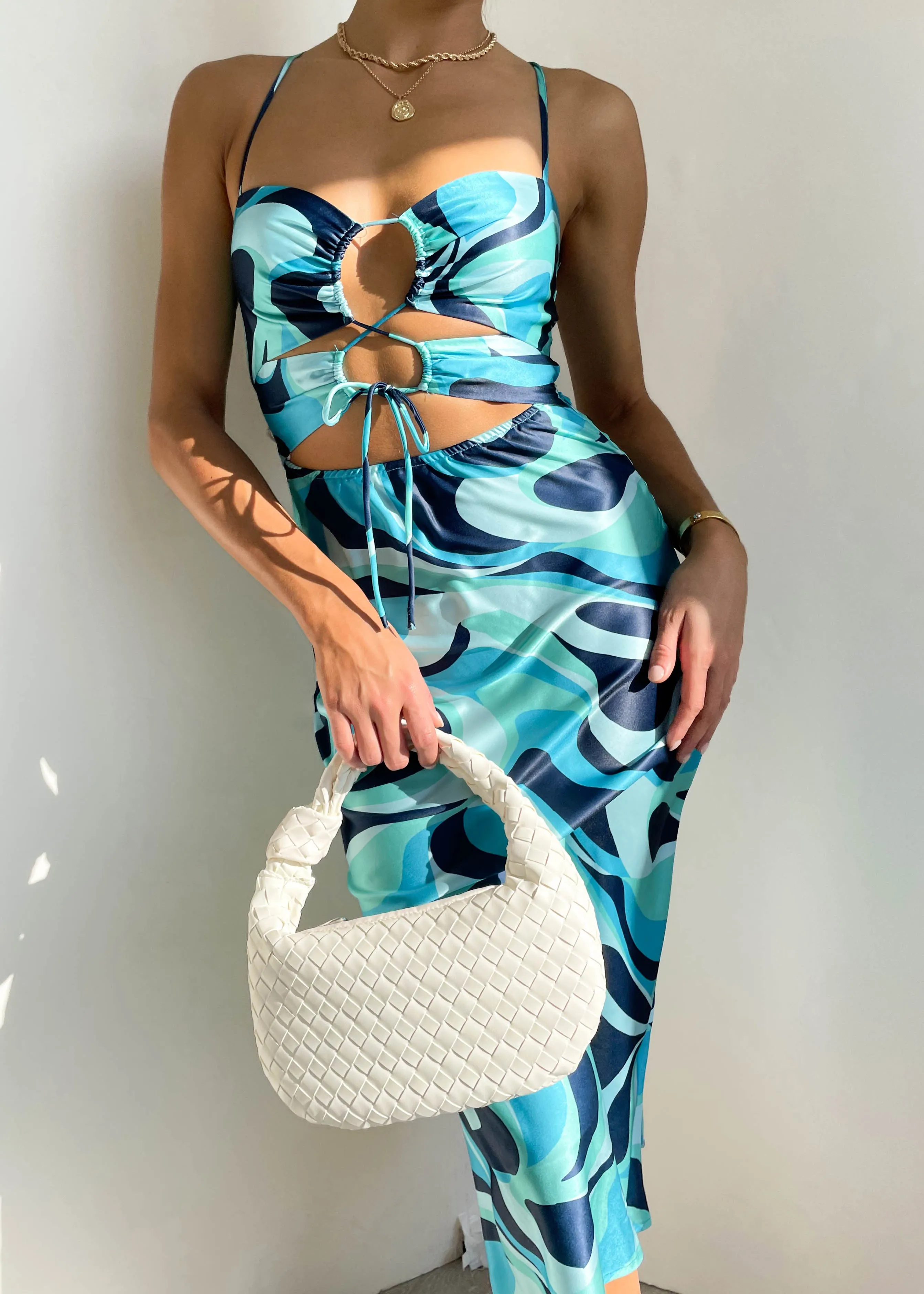 Fade Cut-Out Midi Dress - Blue Print