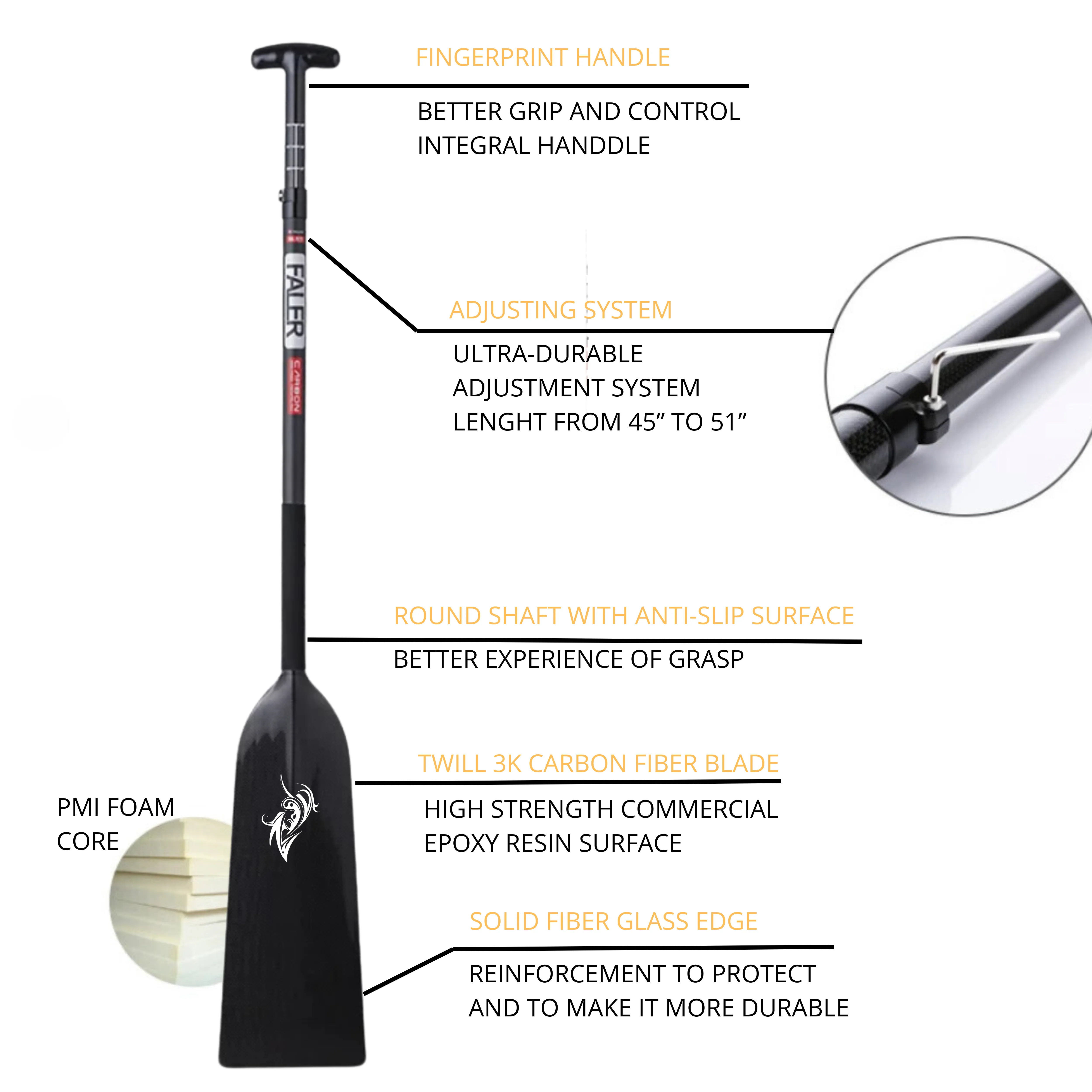 FALER Adjustable paddle (Allen Key / With small aesthetic defaults) - Black Glossy