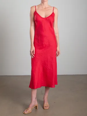 Farrah Slip Dress in French Linen - Cherry
