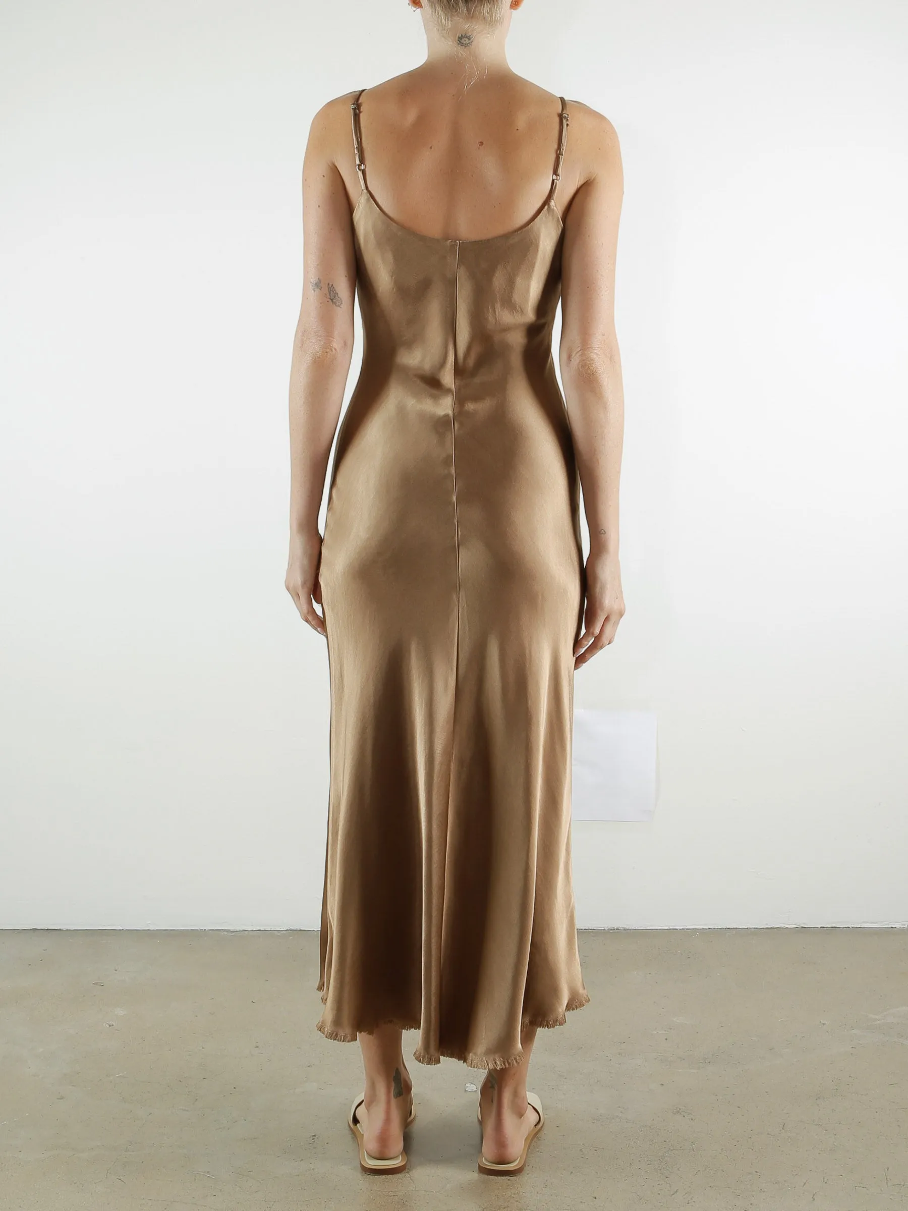 Farrah Slip Dress in Vintage Satin - Nougat