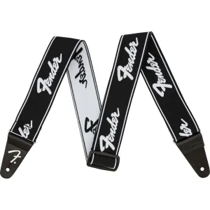 Fender WeighLess Strap Running Logo - Black, White