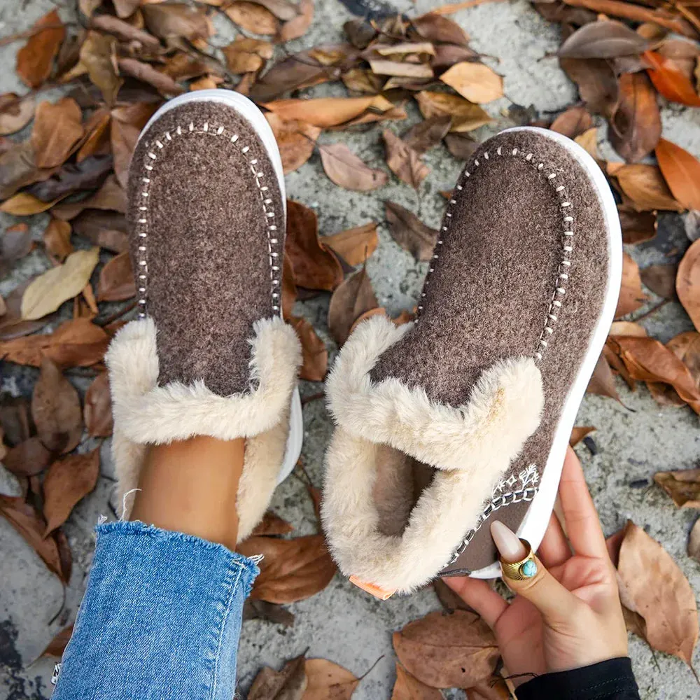 Fleece Ankle Boots, Cozy Furry Slip-On Winter Snow Boots