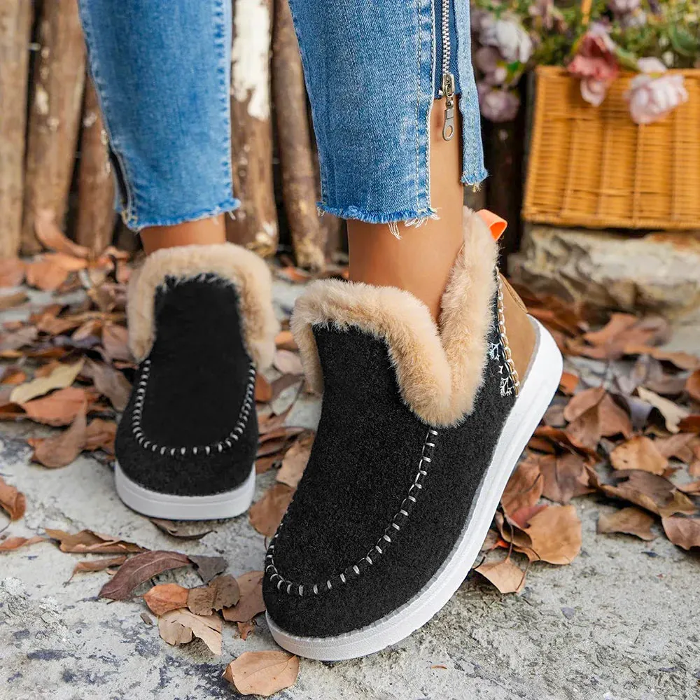 Fleece Ankle Boots, Cozy Furry Slip-On Winter Snow Boots