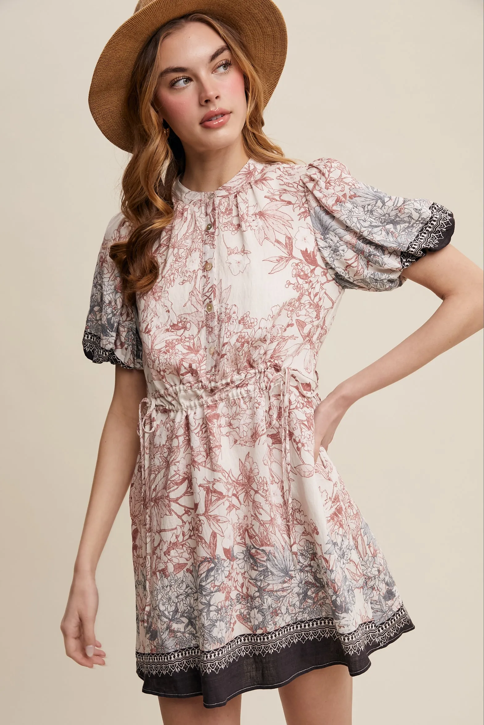Floral Print Puff Sleeve Dress