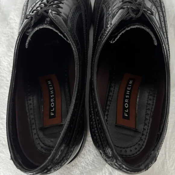 Florsheim Men Lexington Oxford Wingtip Shoes Black Leather Size 9.5D Brogue