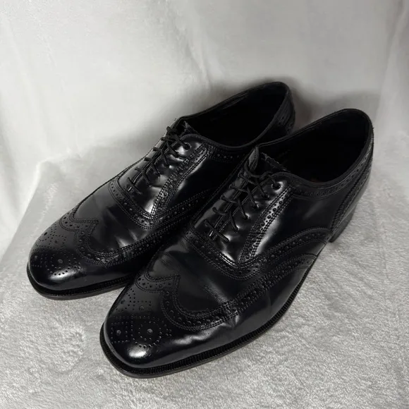 Florsheim Men Lexington Oxford Wingtip Shoes Black Leather Size 9.5D Brogue