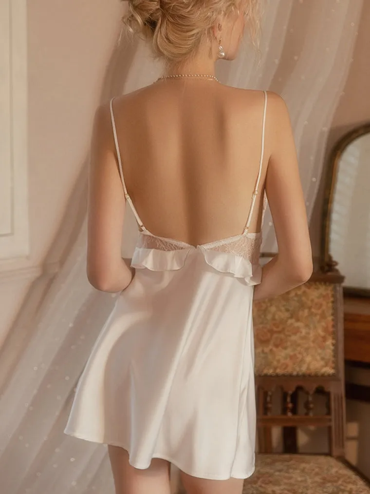 Flounce Lace Panel V-Neck Slip