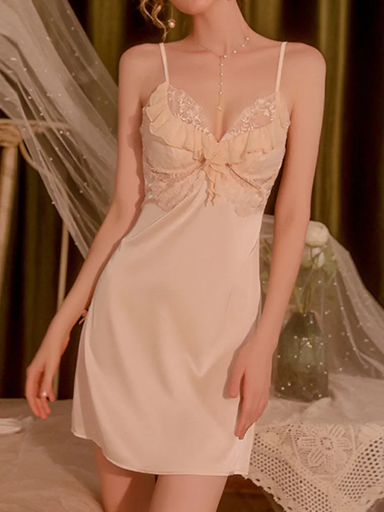 Flounce Lace-Trim Crisscross Back Slip