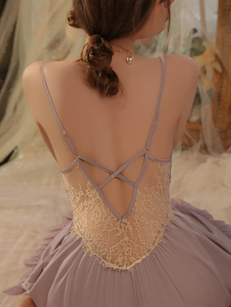 Flounce Mesh Fold Lace Panel Slip