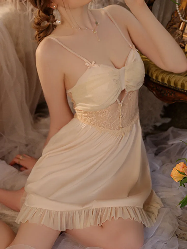 Flounce Mesh Fold Lace Panel Slip