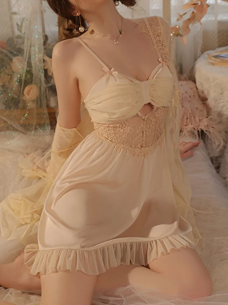 Flounce Mesh Fold Lace Panel Slip