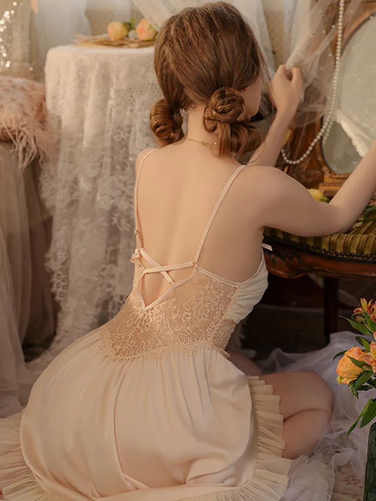 Flounce Mesh Fold Lace Panel Slip