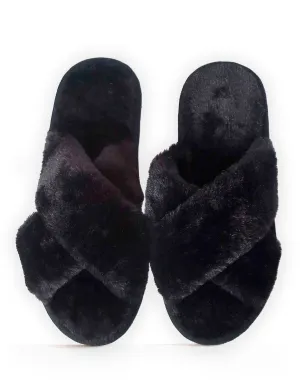 Fluffy Slipper - Skylar - Black