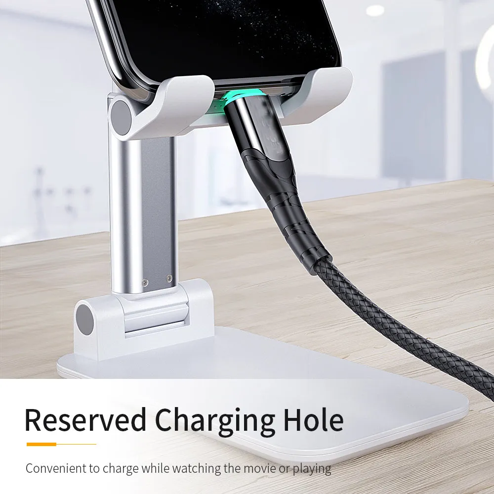 Foldable Phone Stand Metal Cellphone Holder Adjustable Desk Bracket Smartphone Mount Universal for iOS/Android Moble Phone Black