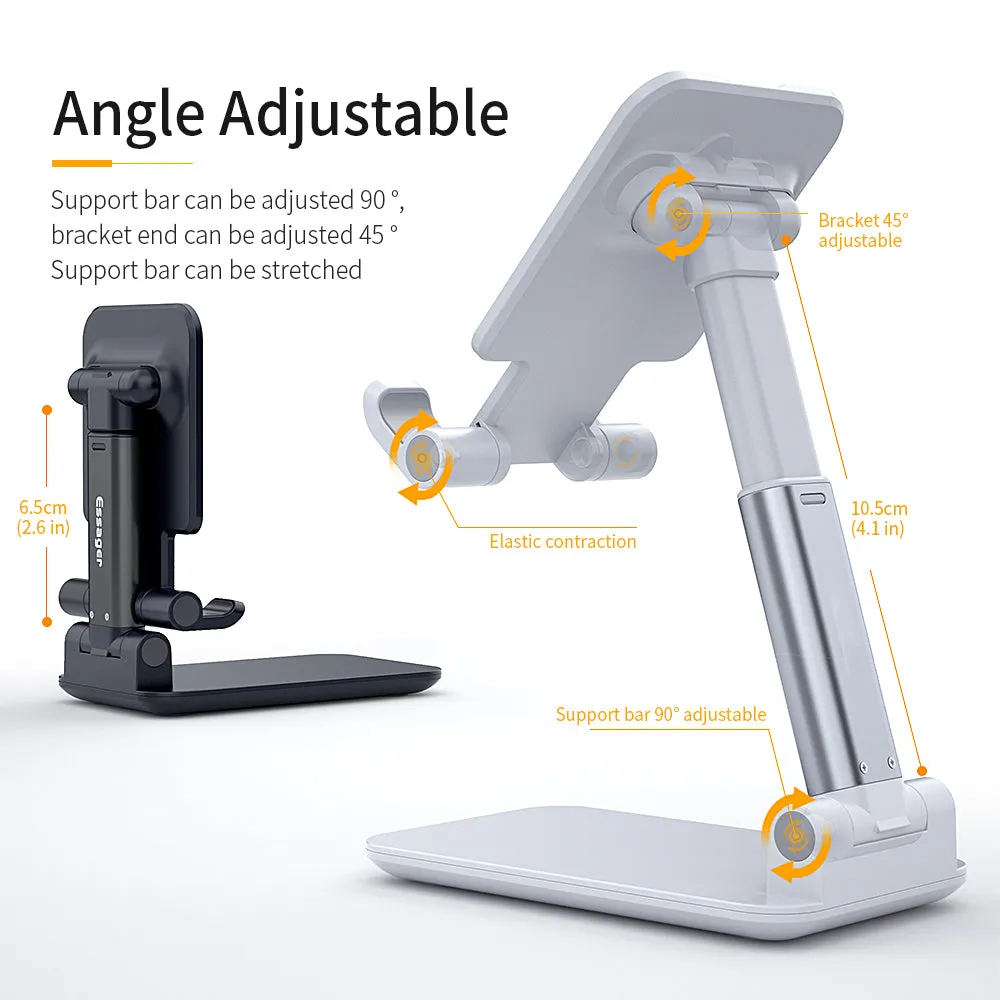 Foldable Phone Stand Metal Cellphone Holder Adjustable Desk Bracket Smartphone Mount Universal for iOS/Android Moble Phone Black