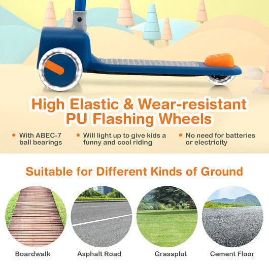 Folding Adjustable Kids Toy Scooter with LED Flashing Wheels Horn 4 Emoji Covers