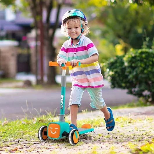Folding Adjustable Kids Toy Scooter with LED Flashing Wheels Horn 4 Emoji Covers