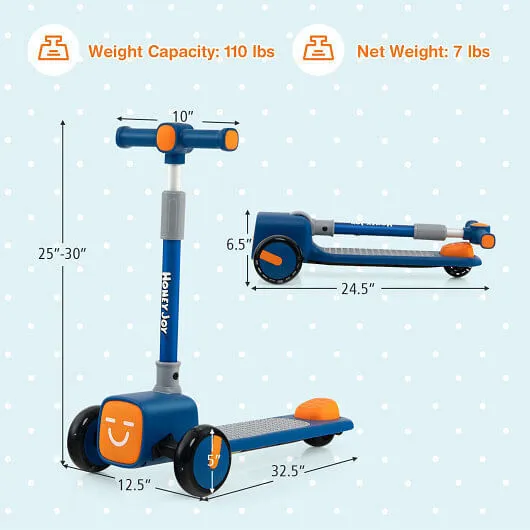 Folding Adjustable Kids Toy Scooter with LED Flashing Wheels Horn 4 Emoji Covers
