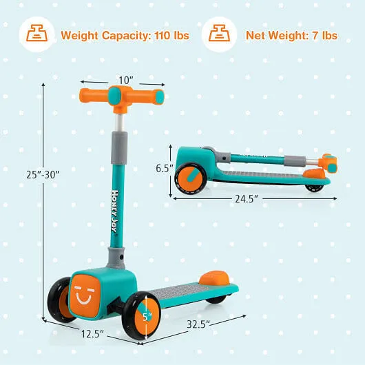 Folding Adjustable Kids Toy Scooter with LED Flashing Wheels Horn 4 Emoji Covers