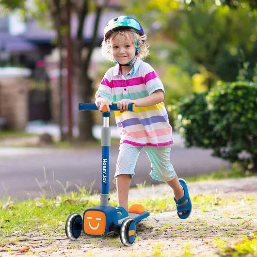 Folding Adjustable Kids Toy Scooter with LED Flashing Wheels Horn 4 Emoji Covers