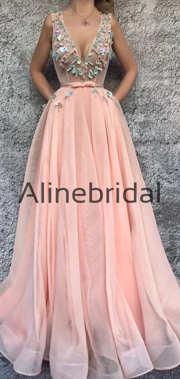 Formal V-Neck Sleeveless Fashion Evening Dresses For Prom Party PD1006