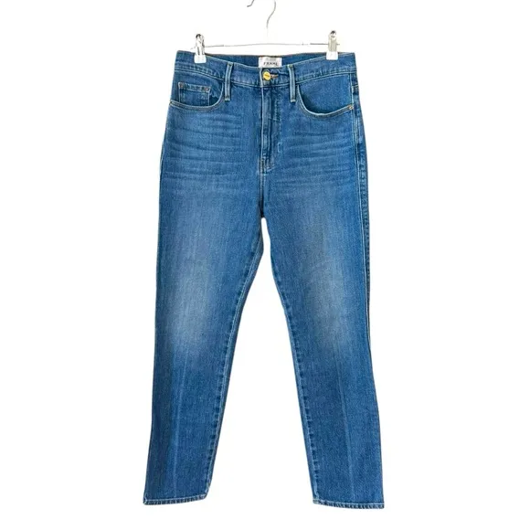 FRAME | $248 Le Sylvie Slender Straight Jean in Callie Medium Blue, Size 27