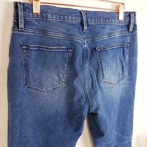 Frame $250 Le High Straight Jeans Huntdale Raw Hem Frayed Stretch size 28