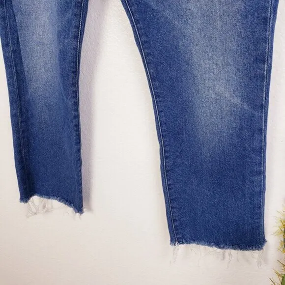 Frame $250 Le High Straight Jeans Huntdale Raw Hem Frayed Stretch size 28