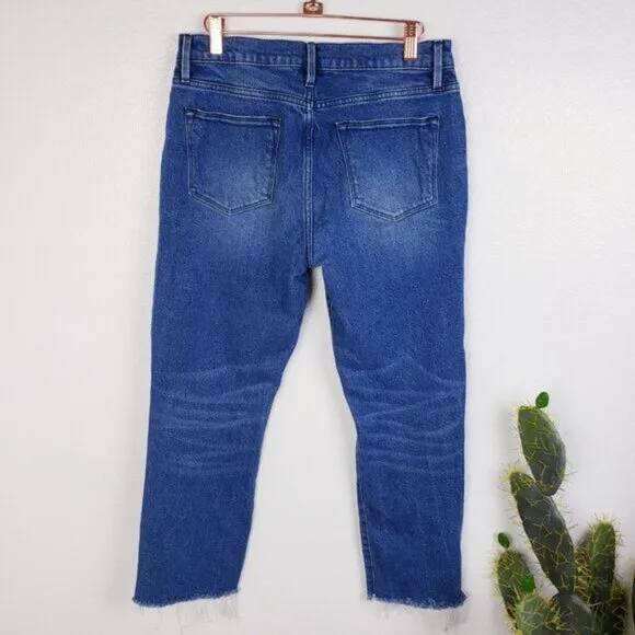 Frame $250 Le High Straight Jeans Huntdale Raw Hem Frayed Stretch size 28