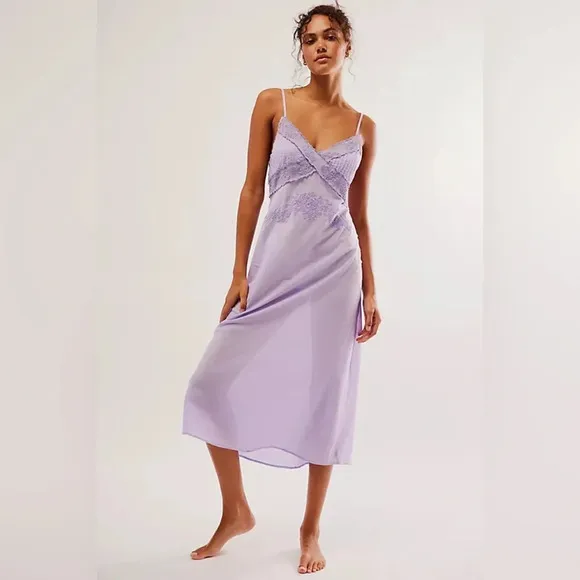 Free people Going Steady Slip dress midi slip embroidered lace crochet