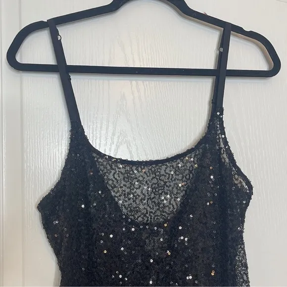 Free People Intimately Free Sexy Sheer Sequined Slip Dress Black. Size Large