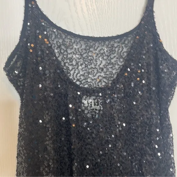 Free People Intimately Free Sexy Sheer Sequined Slip Dress Black. Size Large