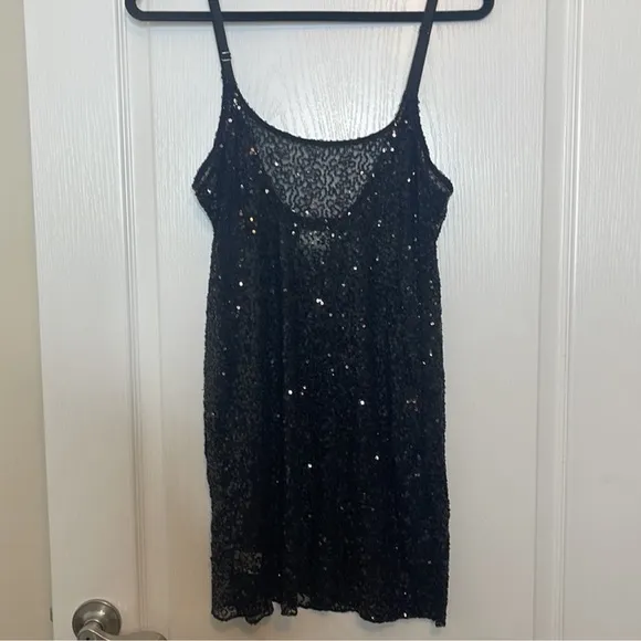 Free People Intimately Free Sexy Sheer Sequined Slip Dress Black. Size Large
