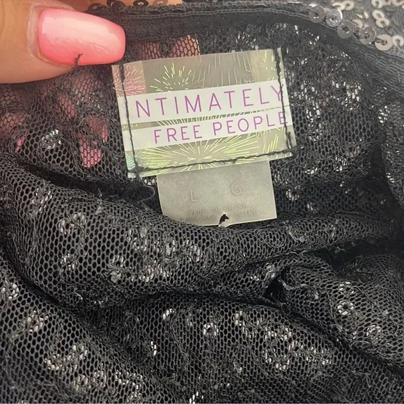 Free People Intimately Free Sexy Sheer Sequined Slip Dress Black. Size Large