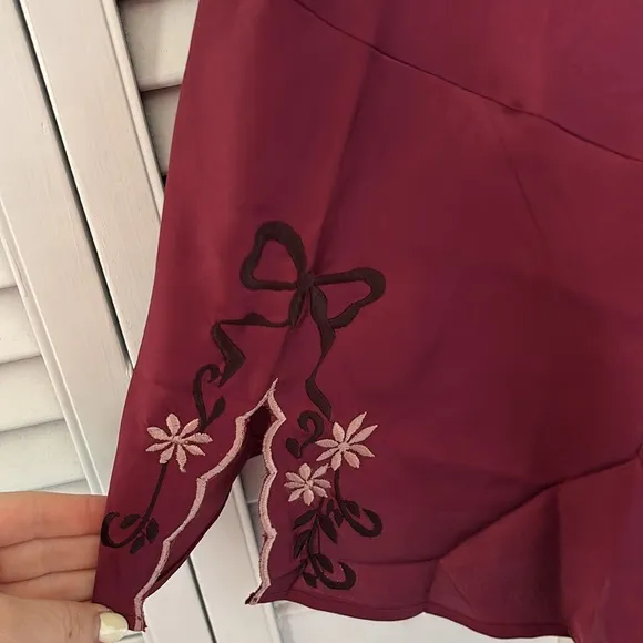 Free People Intimately Morning Kiss Embroidered Mini Slip, Red/Rouge, S, NWOT