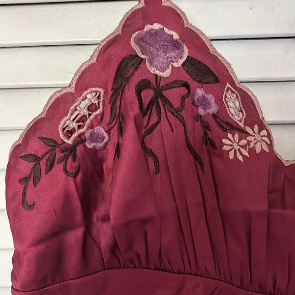 Free People Intimately Morning Kiss Embroidered Mini Slip, Red/Rouge, S, NWOT