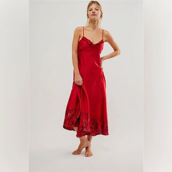 Free People Intimately On My Own Printed Maxi Midi Slip