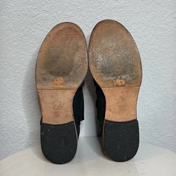 FREE PEOPLE LAS PALMAS DISTRESSED BLACK LEATHER ANKLE BOOTS WITH BUCKLE DETAIL