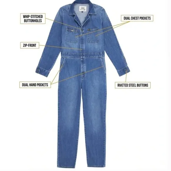 Free People X Lee Union-All Denim Jumpsuit - Blue - Size Medium