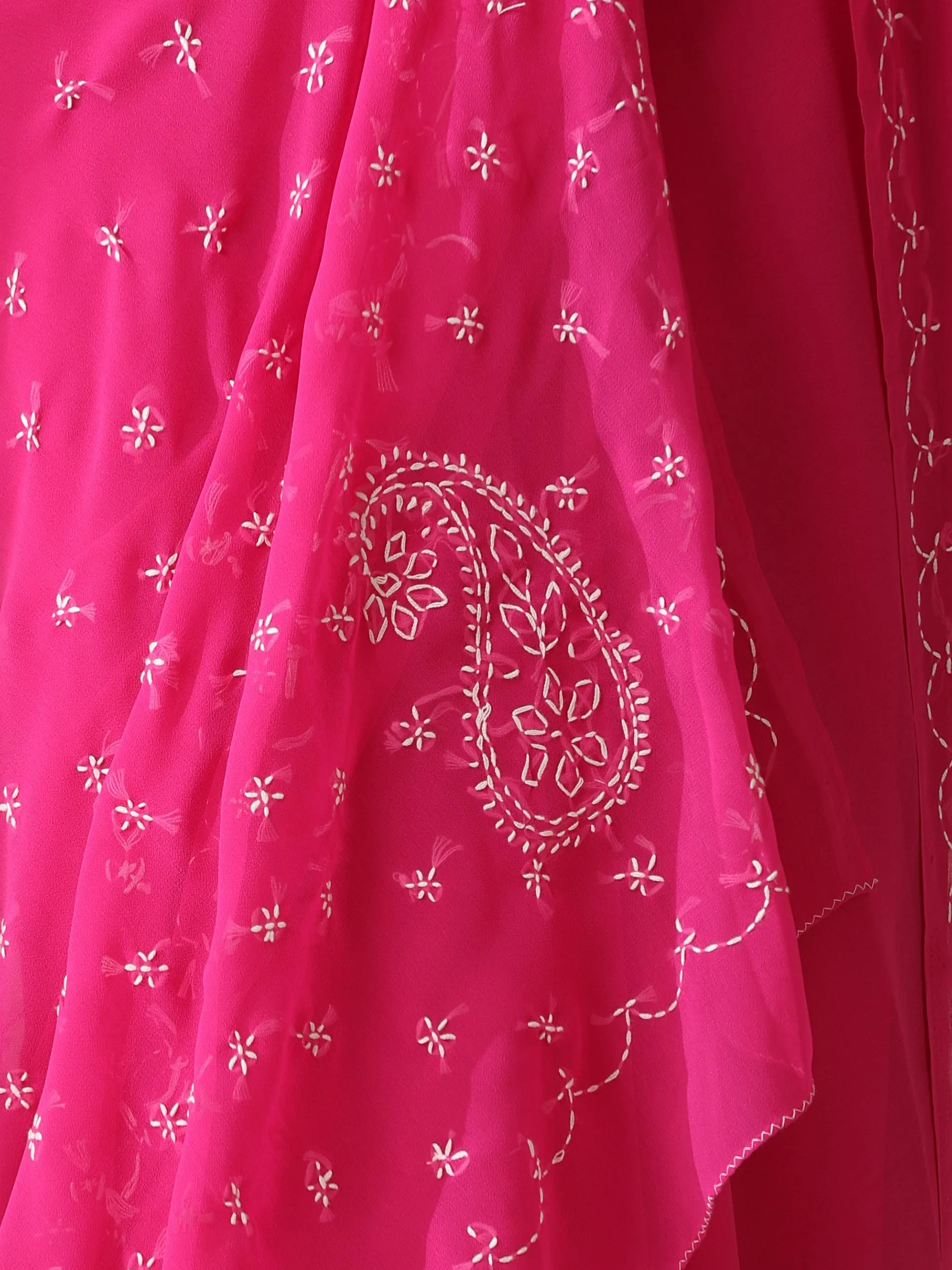 Fuchsia Rahet Hand Chikankari Saree with Blouse Fabric
