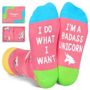Funny Unicorn Gifts for Girls Boys - Silly Kids Girls Socks, crazy Unicorn Socks, Unicorn Stuff, Badass Unicorn Socks, Kids Socks for 7-9 Years Old