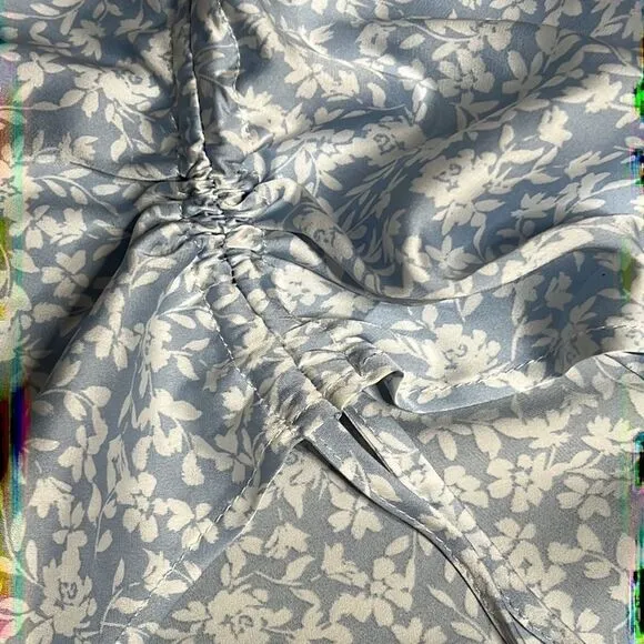 GARAGE Mini Floral Ditsy Floral Print Side Ruched Satin Cowl Neck Slip Dress