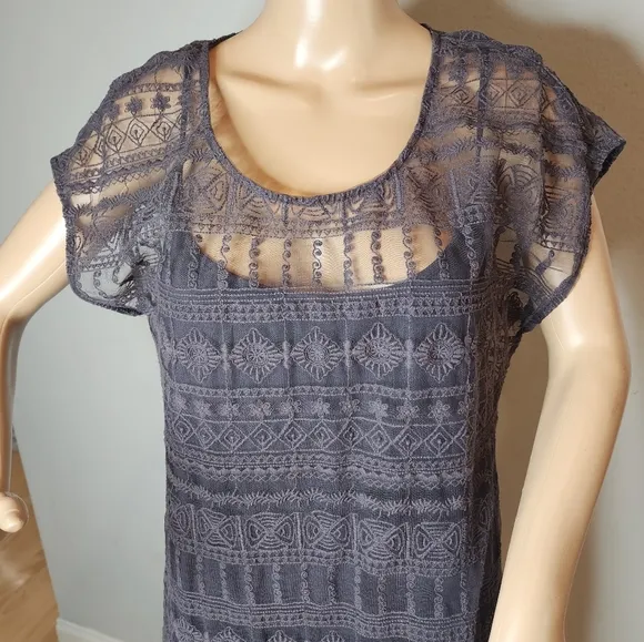 Garnet Hill Embroidered Lace Grey Dress Size 10