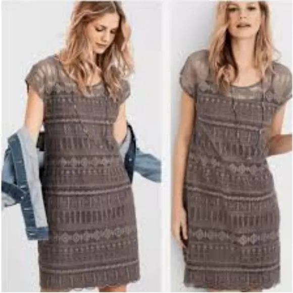Garnet Hill Embroidered Lace Grey Dress Size 10