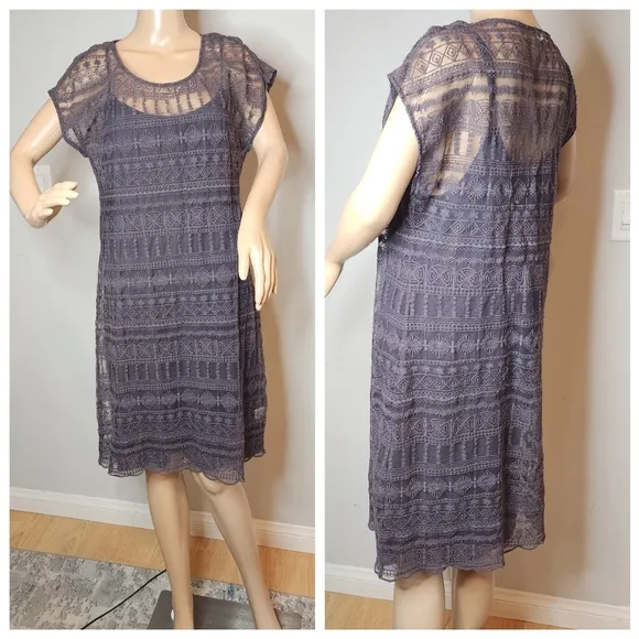 Garnet Hill Embroidered Lace Grey Dress Size 10